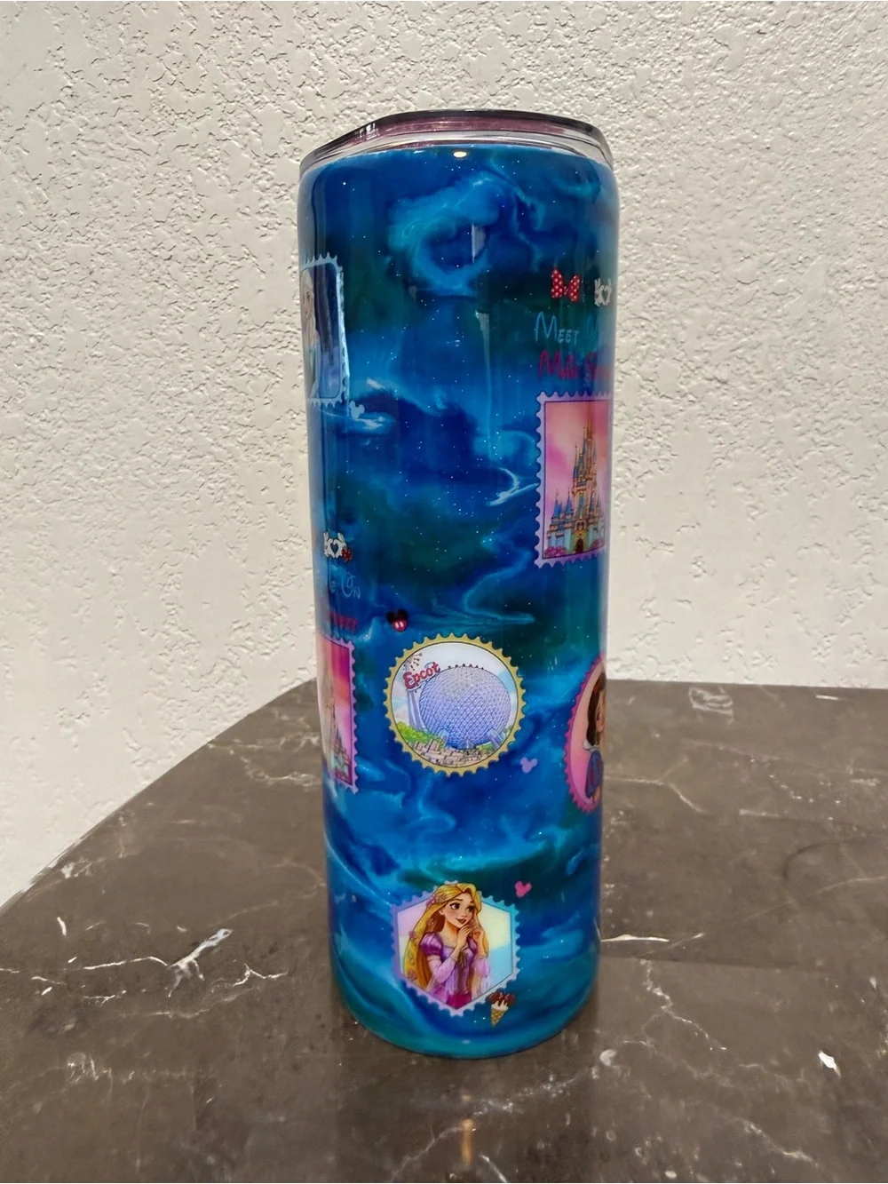 The Life of a Park Girl in My Disney Era Blue Glitter 20 oz Skinny Tumbler Cup